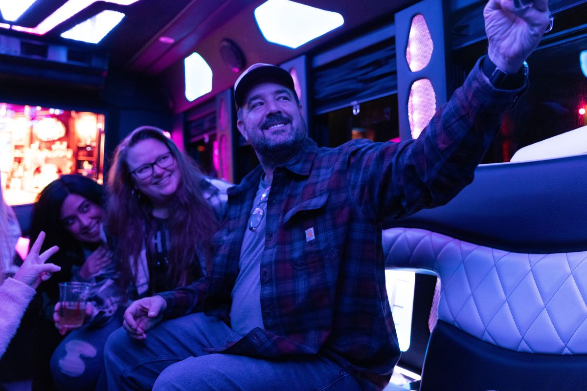 Friends on a party bus in VA